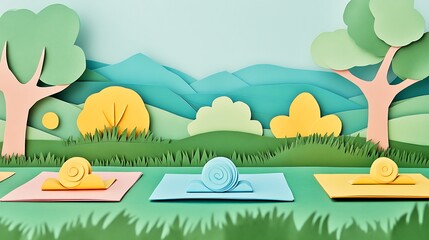 Naklejka premium Paper snails spring landscape.