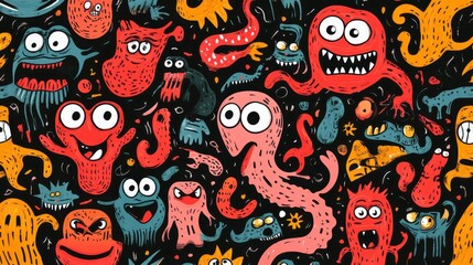 Colorful and Fun Cartoon Monsters and Creatures Pattern for Children’s Designs and Textile Projects