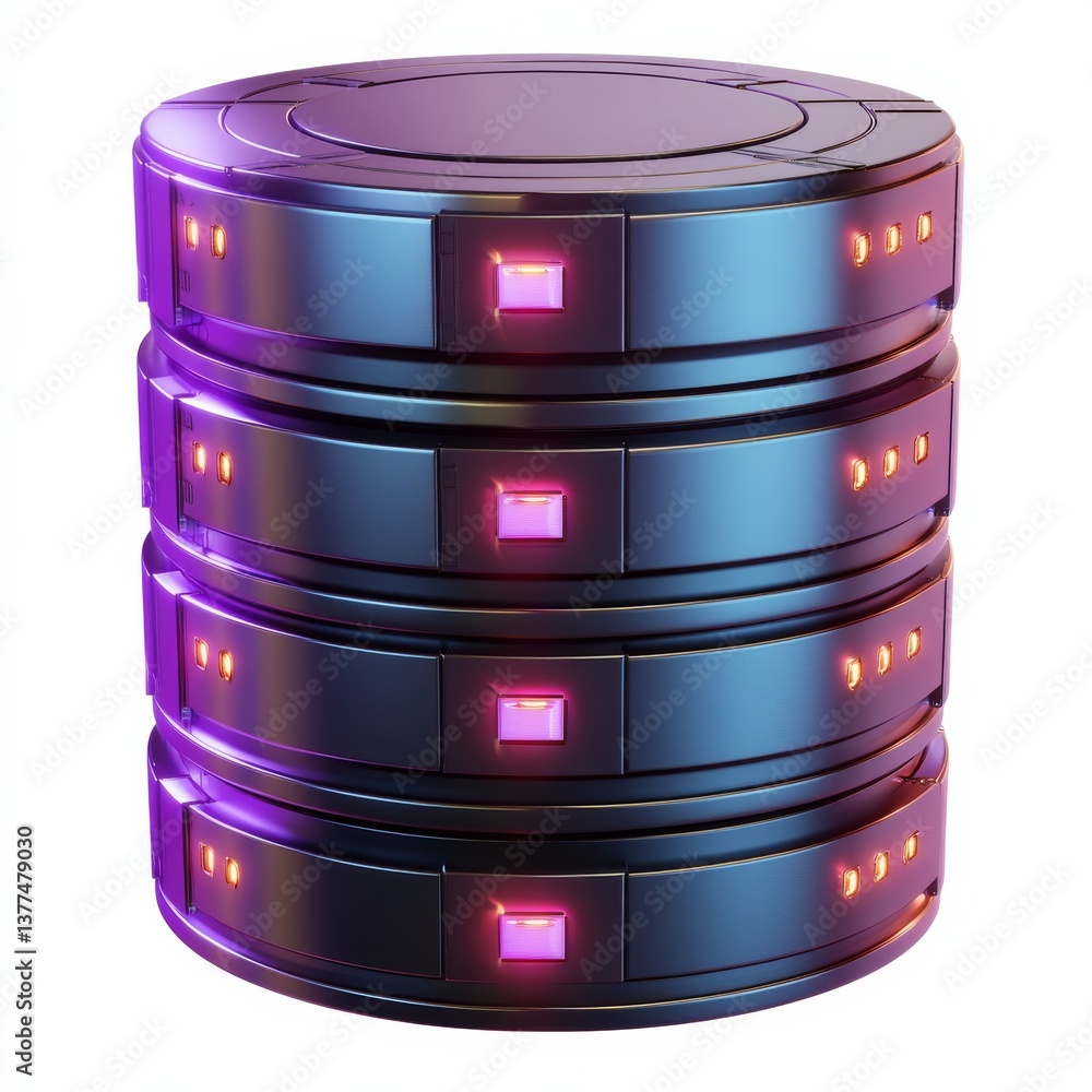 Leinwandbilder futuristic server stack with glowing indicators: modern data storage and processing illustration in 