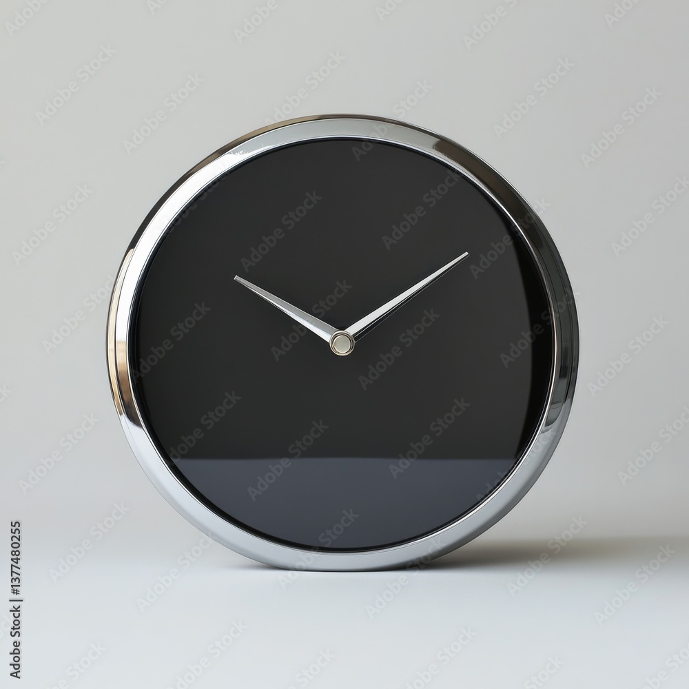 Aufkleber sleek chrome framed clock with minimalist black face, showing the time with elegant silver hands on 