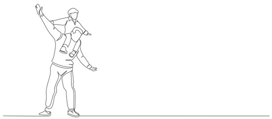 Fathers day line art style vector illustration, father and son line art illustration