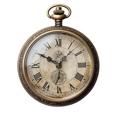 Vintage pocket watch with Roman numerals, isolated on transparent background