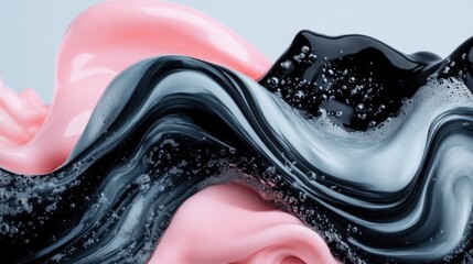 Obraz premium Abstract swirls of pink and black creamy texture creating dynamic patterns and forms, capturing a sense of fluidity and modern aesthetics in a captivating composition