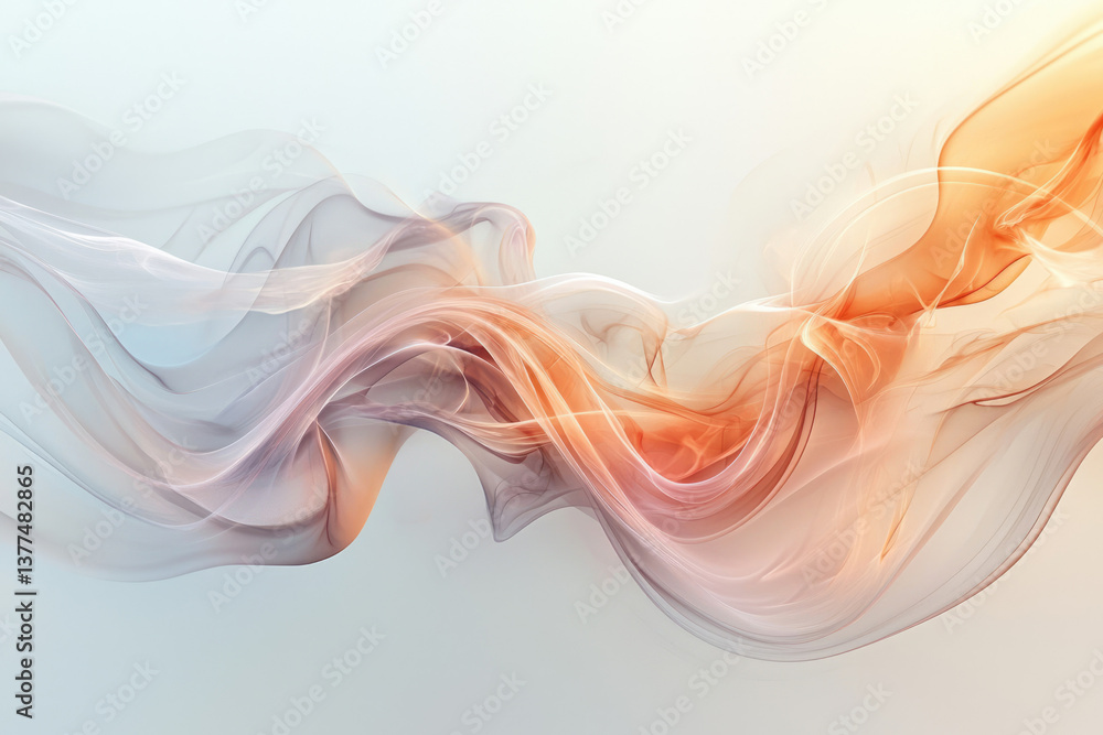Aufkleber Abstract flowing waves of orange and gray intertwine, creating a dynamic and ethereal composition against a soft white background, evoking fluidity and lightness.