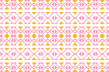 Geometric, seamless,pixel traditional ethnic, thai pattern, fabric pattern for textiles, rugs, wallpaper, clothing, sarong, batik, print, background, cover, illustration, two tone,