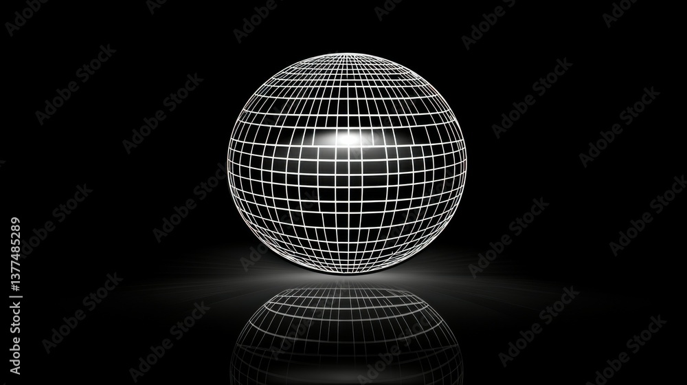 Poster simple outline of a disco ball, reflecting subtle light patterns