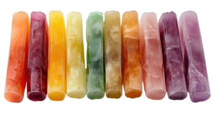 A rainbow of colorful ice pops in different flavors isolated on white background PNG