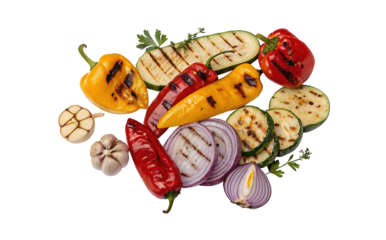 Assorted grilled vegetables with rich, savory flavor isolated on a transparent background, perfect for mockup design, offering a clean and professional look for graphic artwork presentation