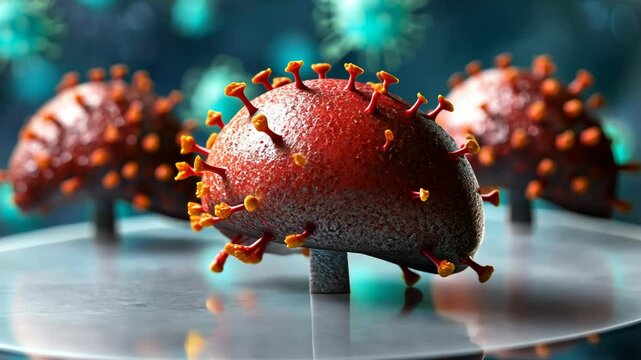 Microbial structures highlighted in vivid detail showcasing viral features and characteristics in a laboratory setting