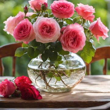 pink roses in a vase