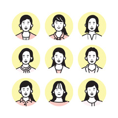 シンプル　イラスト　笑顔のビジネスパーソンの女性のアイコンセット 人物