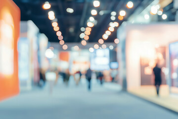 Blurred, defocused background of public event exhibition hall, business trade show concept. 