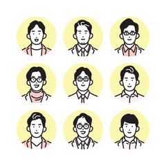 シンプル　イラスト　笑顔のビジネスマンの男性のアイコンセット 人物