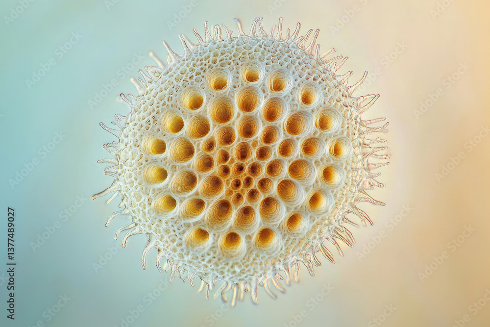 Poster a detailed macro image reveals the intricate geometric structure with many holes and spiky outgrowth