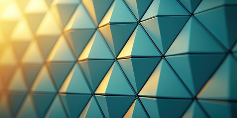 A close-up of a geometric, triangular-patterned surface with a play of light and shadow, creating a modern and dynamic visual effect.