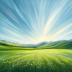 Obraz premium Sunny Meadow with Mountain Landscape.