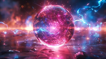 Futuristic Energy Sphere Glowing with Vibrant Pink and Blue Lightning Abstract Sci Fi Background Image