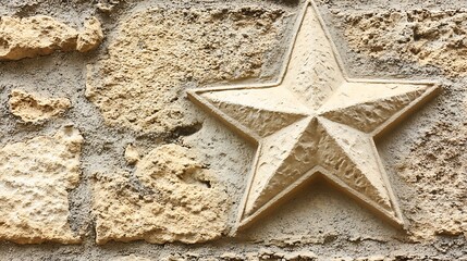 A detailed relief carving of a five pointed star on stone