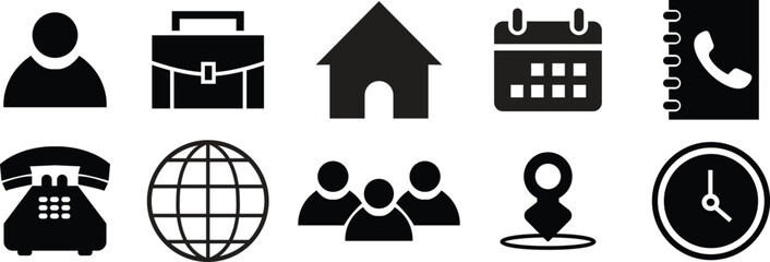 Profile web icons pack in trendy black flat styles. Vectors illustration pictogram set for websites, mobile apps and ui designs isolated on transparent background.