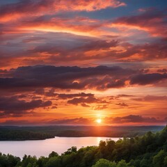 Obraz premium sunset over the river