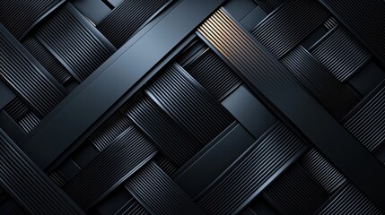 Obraz premium A close-up of a textured, woven pattern featuring dark, glossy strips creating an intricate and modern design.
