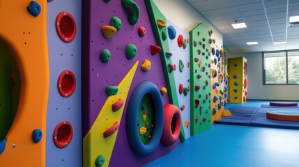 Colorful indoor climbing walls invite children to explore and play in a safe environment