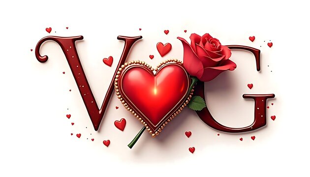 Elegant Valentines Day Design with Rose, Heart and Letters Vg