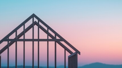 Stunning Pastel Sunset Over New Home Construction Frame