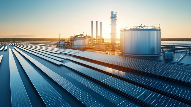 Innovative hydrogen plant development vast landscape renewable strategy industrial environment futuristic viewpoint