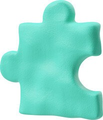 Three-quarter view of a green blue puzzle piece