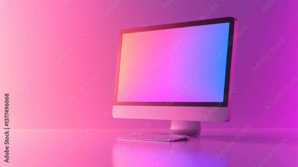 Poster a sleek computer monitor with a vibrant gradient background, showcasing a modern aesthetic in a mini