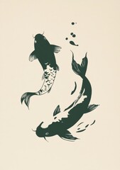 Elegant Koi Fish Illustration  A Serene Minimalist Art Print