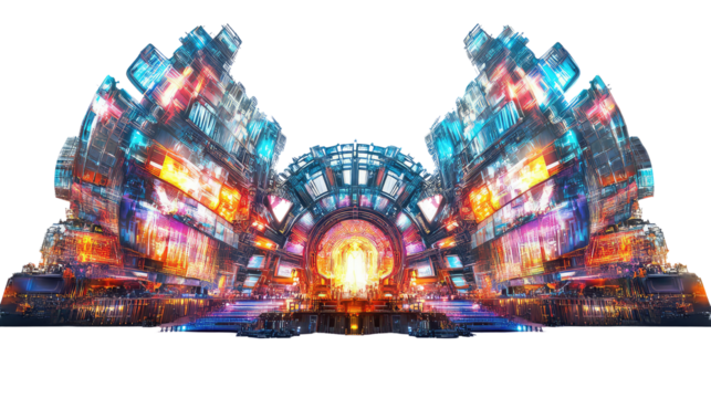 A stunning Tomorrowland stage setup with mass 