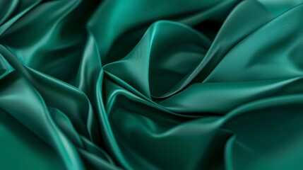 Obraz premium Emerald Green Silk Fabric Texture Luxurious Draped Background
