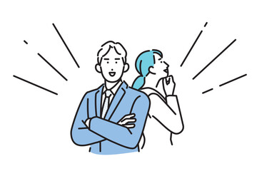 シンプル　イラスト　笑顔のビジネスパーソンの男性と女性 人物セット