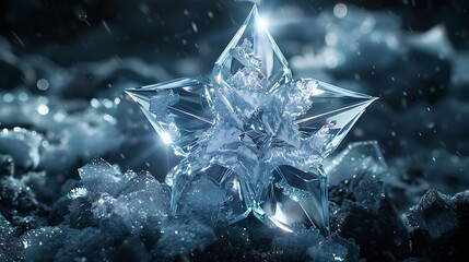 Sparkling Ice Crystal Star in Winter Wonderland Scene Stunning Frozen Star Shape