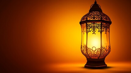 A decorative glowing lantern casts soft light on an orange background