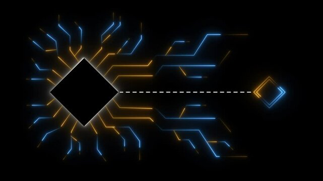 Digital neon data connection technology background. Futuristic glowing neon circuit board with moving electrons PNG alpha. Futuristic hardware multicolor pattern
