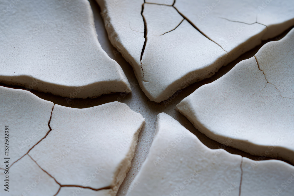 Poster Cracked Surface of Dry Clay with Intricate Patterns and Textures in Natural Light