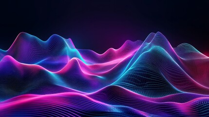 Obraz premium Abstract landscape of vibrant neon pink and blue waves.