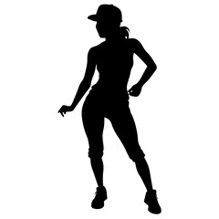 Silhouette of a woman and girl in fashionable poses, standing and dancing in heels, showcasing beauty and style in a minimalistic, elegant vector illustration