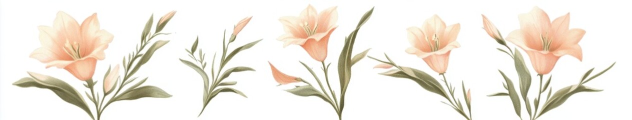 Fototapeta premium Delicate Pastel Lilies Against a White Background
