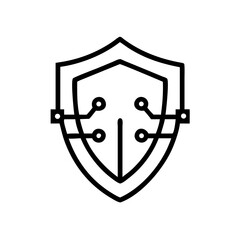 Cyberpunk-style digital shield icon on a minimalist background  