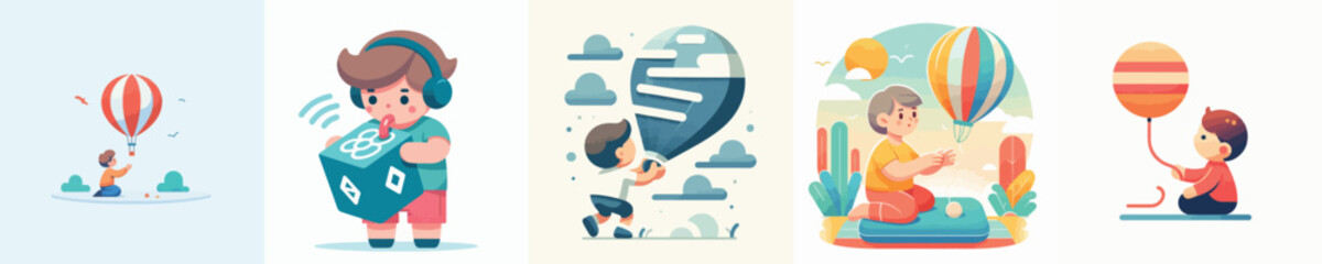 collection of vectors of boys playing with balloons