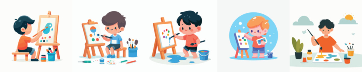 set of vectors of boys painting
