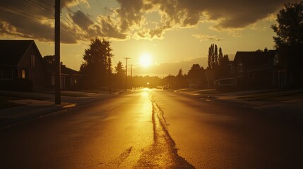 Golden Sunset on a Suburban Street
