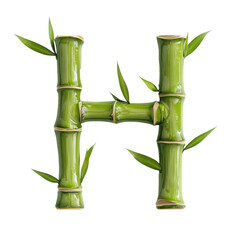 Fototapeta premium Bamboo letter H with natural texture isolated on transparent background