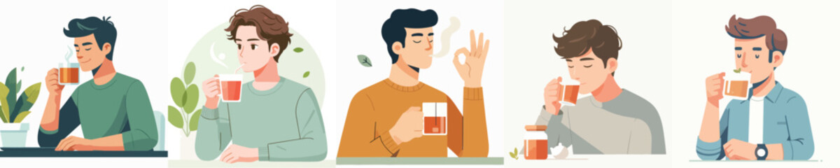 a vector set of a man drinking