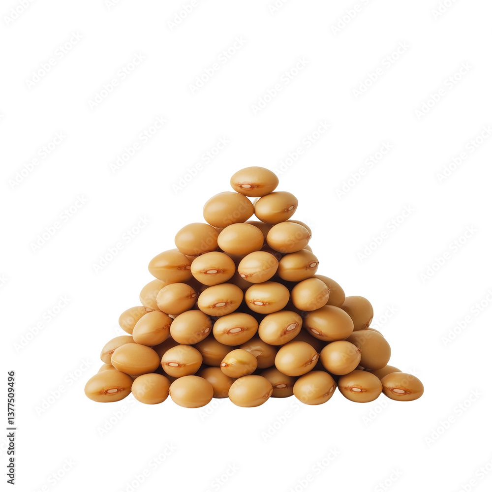 Poster stacked soybeans create a pyramid shape on a neutral background, highlighting their natural form and
