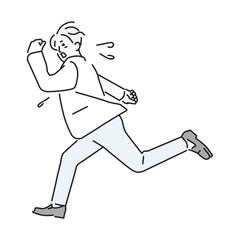 シンプル　イラスト　焦りながら走るビジネスマンの男性 人物